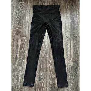 Spanx Faux Leather Leggings Womens Small Black Mid Rise Stretch Pull On